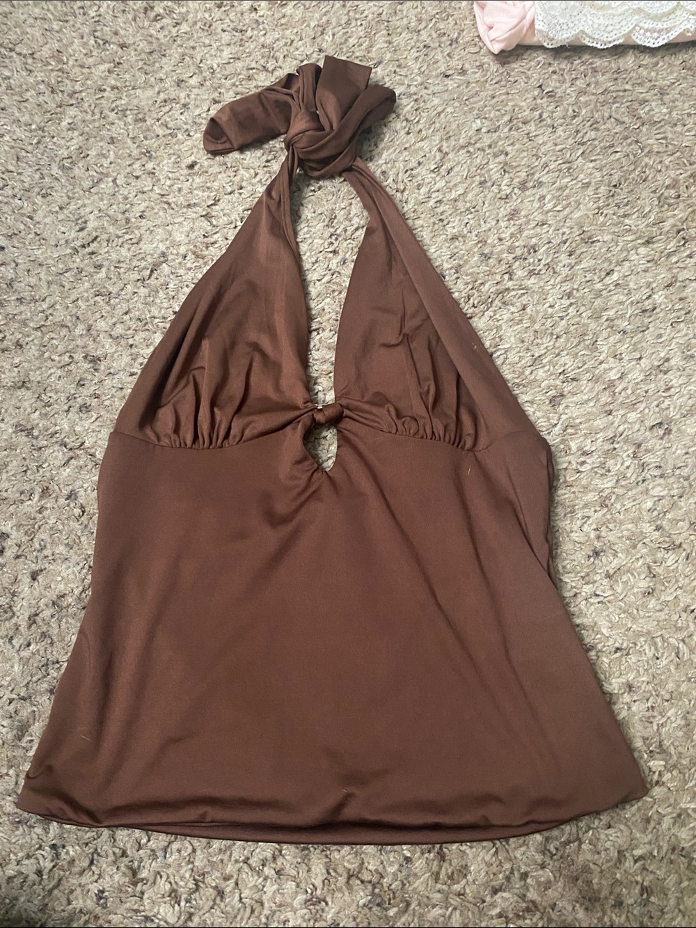gaze Brown Halter Tank Top with Front Keyhole
